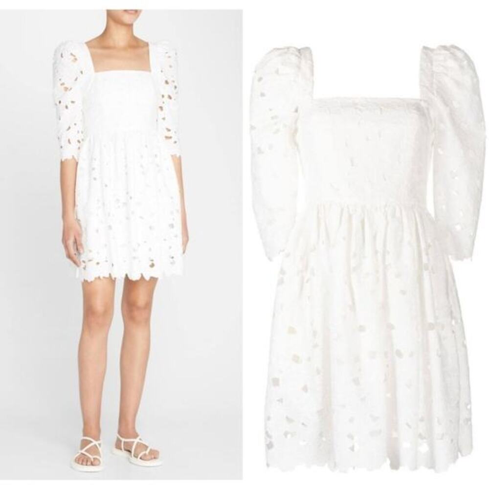 Cara Cara Hart Dress White size 10 Eyelet Cotton Square Neck Lightweight Wedding